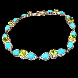 Sleeping Beauty Turquoise, Peridot & Sterling Silver Line Bracelet Brand New